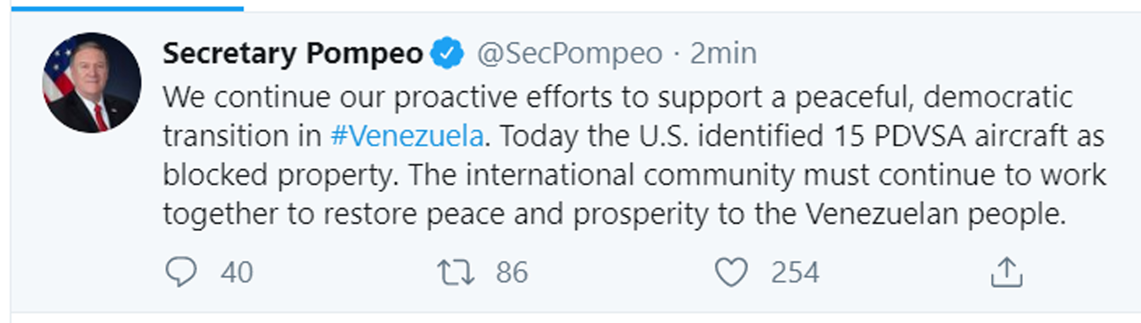 El tuit de Pompeo