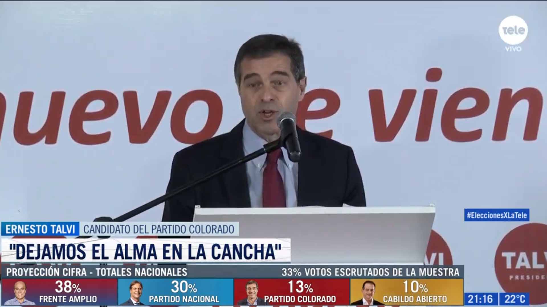 Ernesto Talvi, candidato del Partido Colorado, anunció el apoyo absoluto a Luis Lacalle Pou (Gentileza Teledoce)