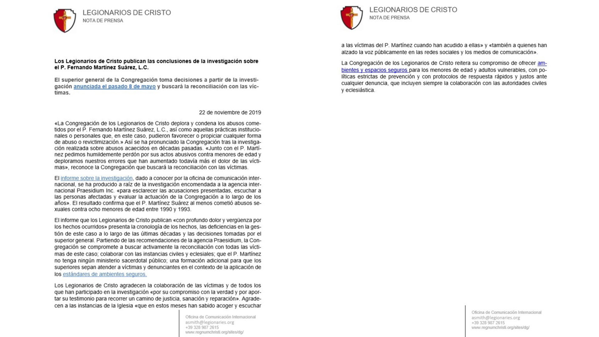 Comunicado Legionarios de Cristo (Foto:regnumchristi.org)